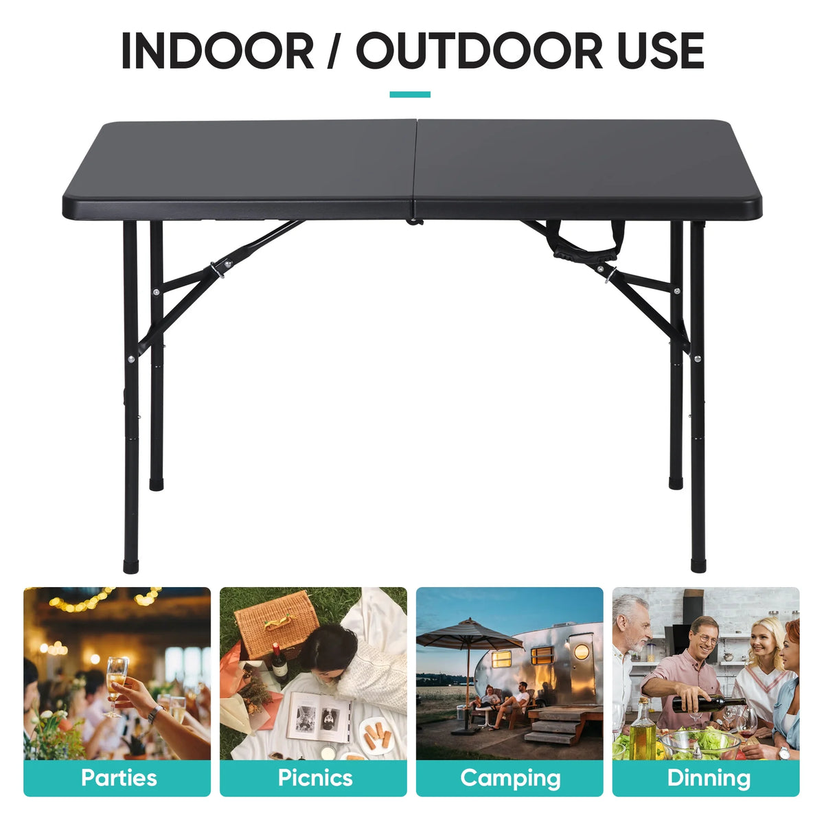 4 Ft Black Folding Plastic Table O6709