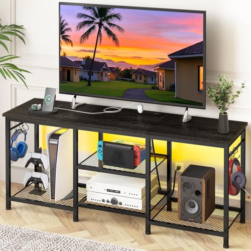 Rustic Brown TV Stand with Charging Station and Lights Z39964