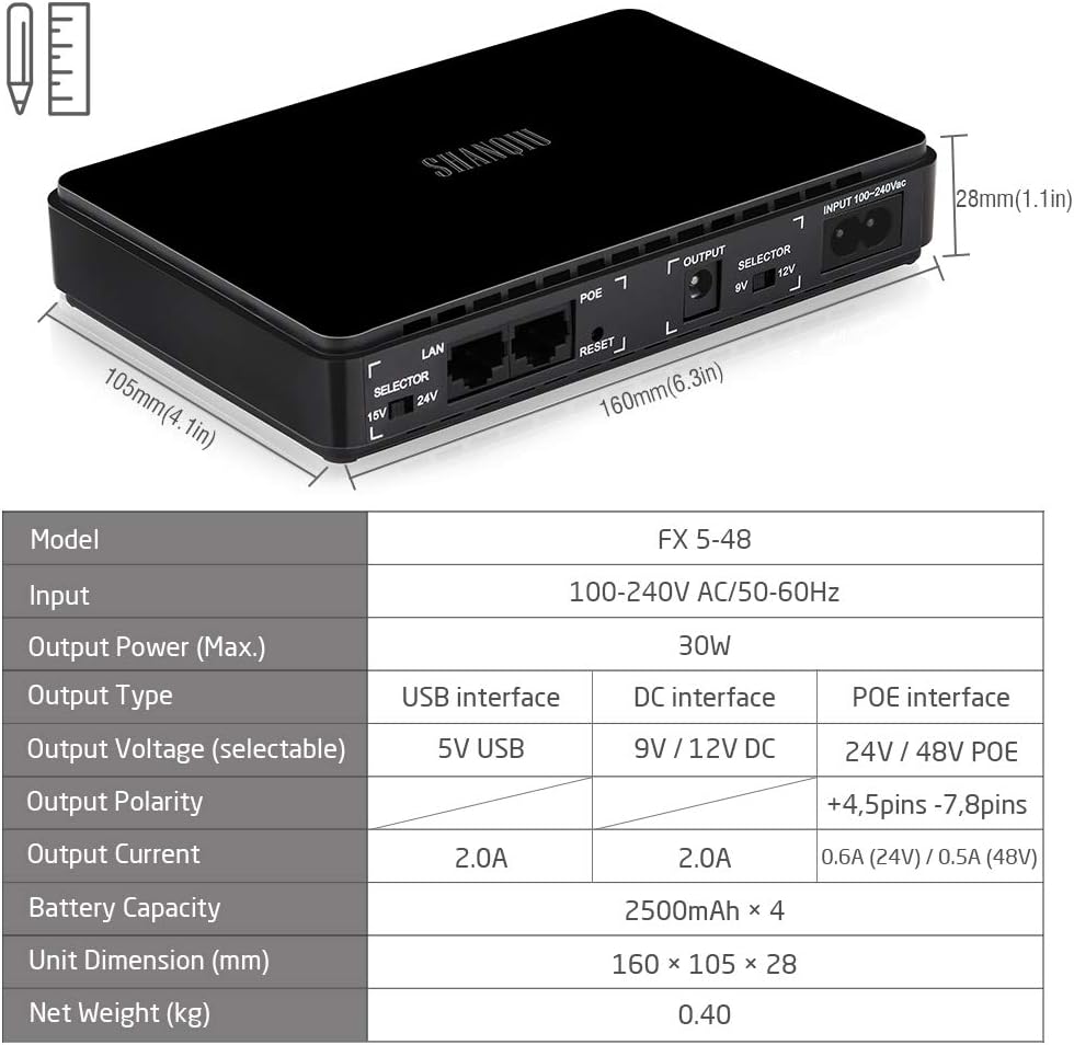 Mini UPS Battery Backup Uninterruptible Power Supply with 10000mAh Batterypack H5717