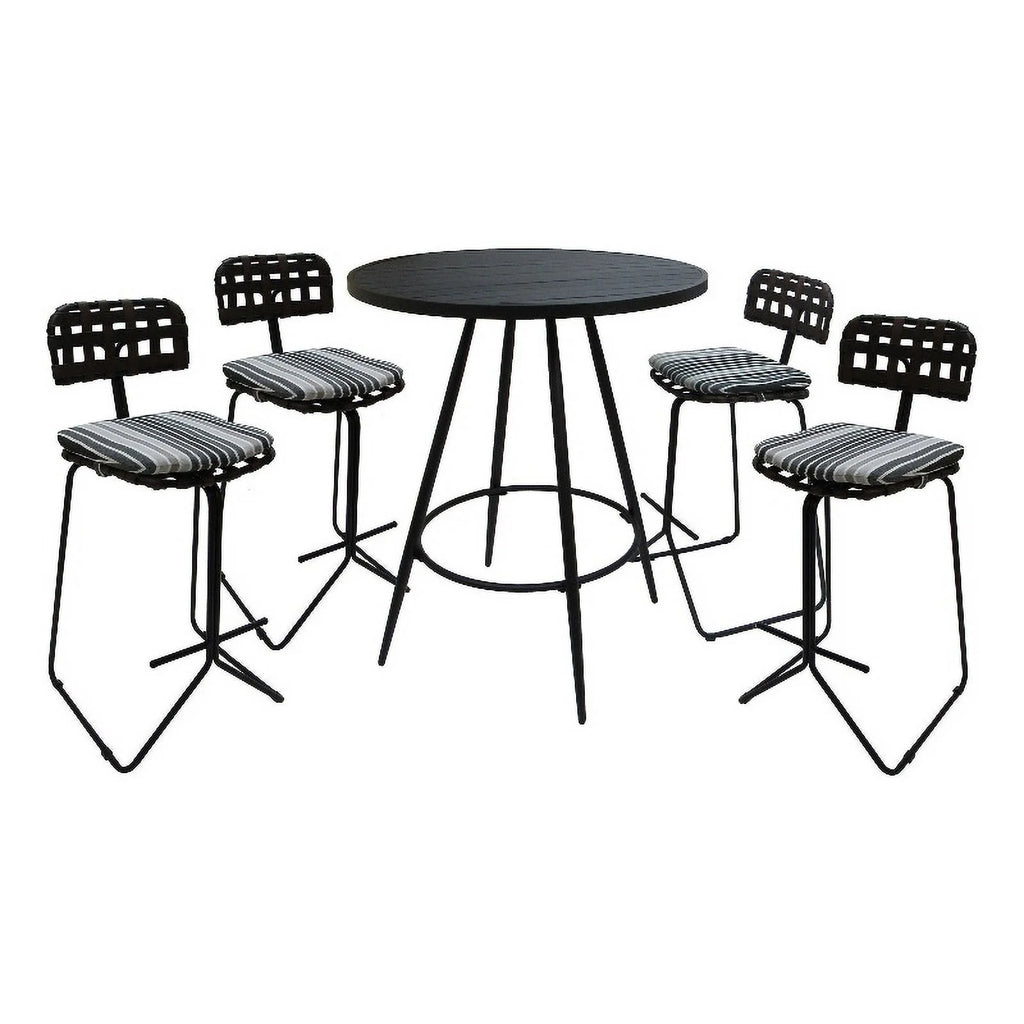 Metal Pub Set 30" Stool Gray Striped Fabric Black Frame G24733
