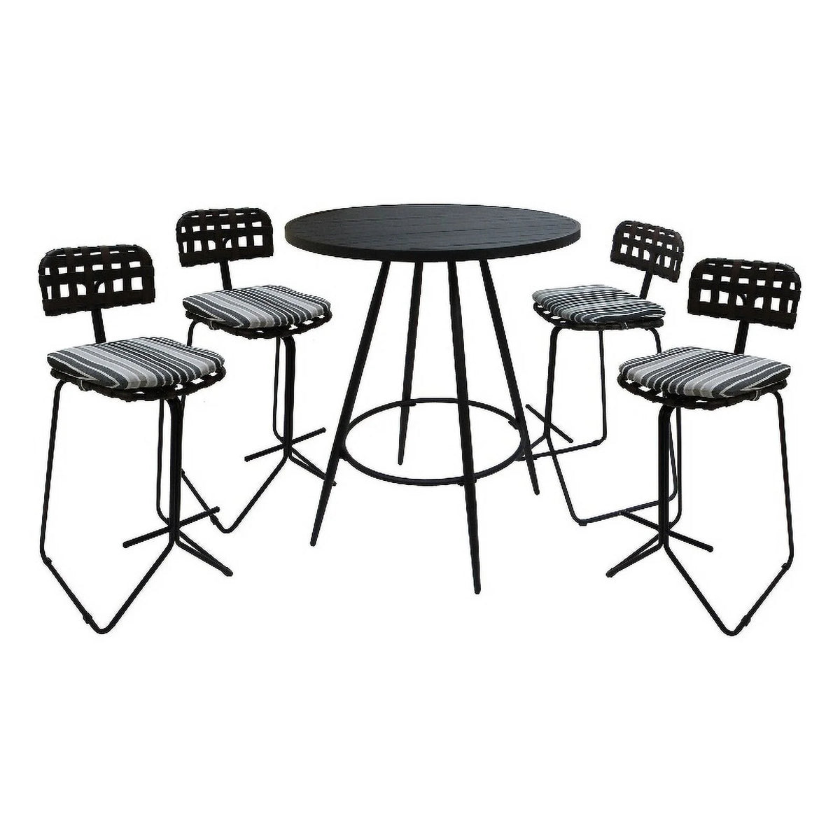 Metal Pub Set 30" Stool Gray Striped Fabric Black Frame G24733