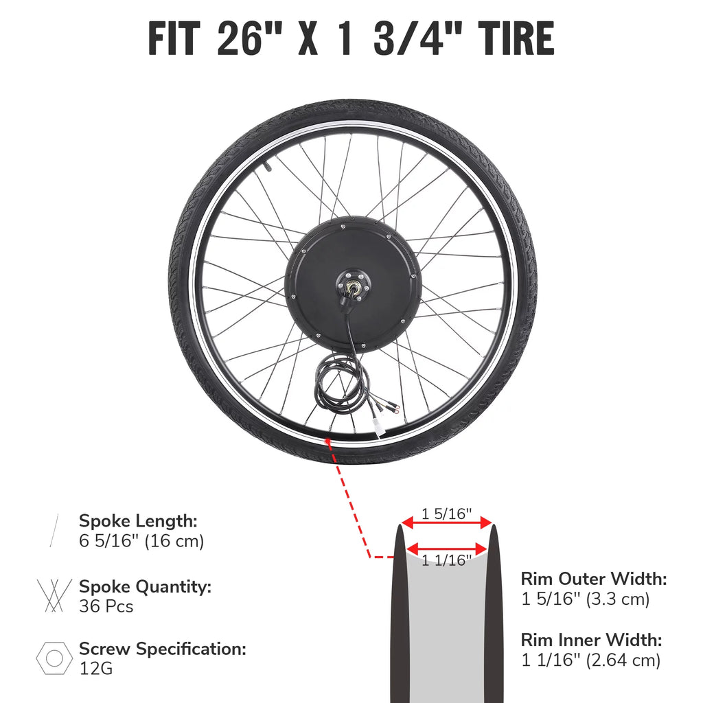 48V 1000W 26" Front Wheel Electric Bike Conversion Kit R607