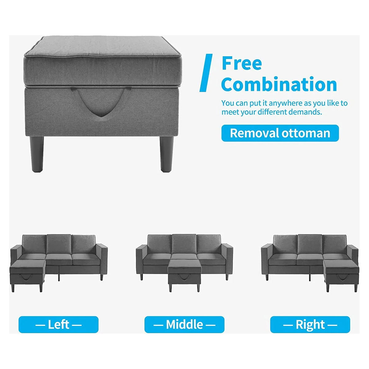 Convertible Sectional Sofa Couch with Storage Ottoman I79723