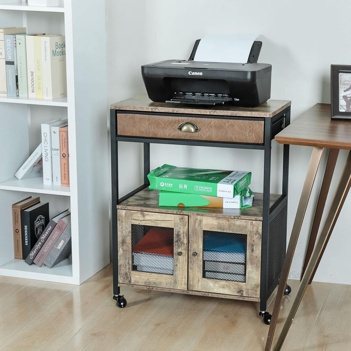 Mobile Printer Stand with Storage and Drawer B4776