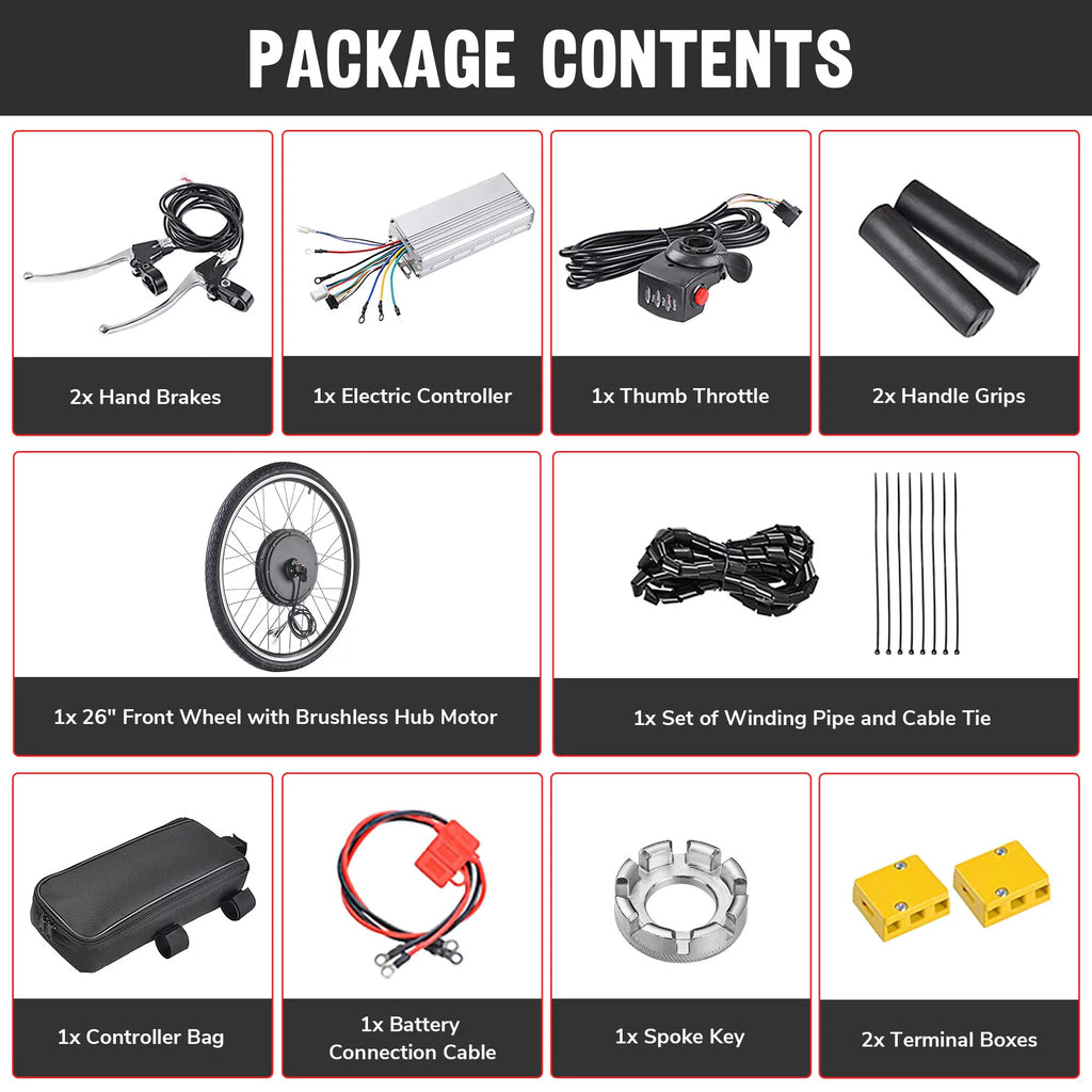 48V 1000W 26" Front Wheel Electric Bike Conversion Kit R607