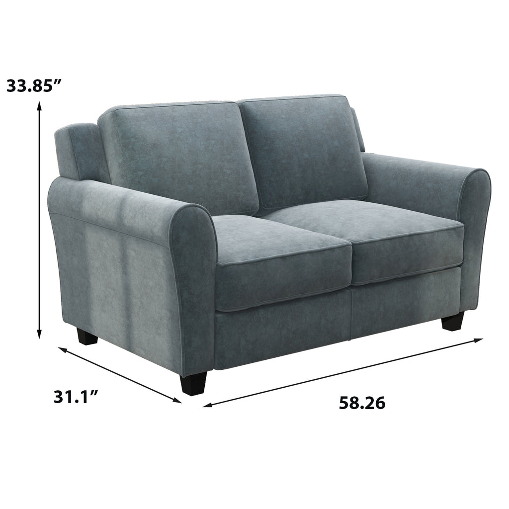 Grey Upholstered Loveseat Sofa with Solid Wood Frame Legs L517