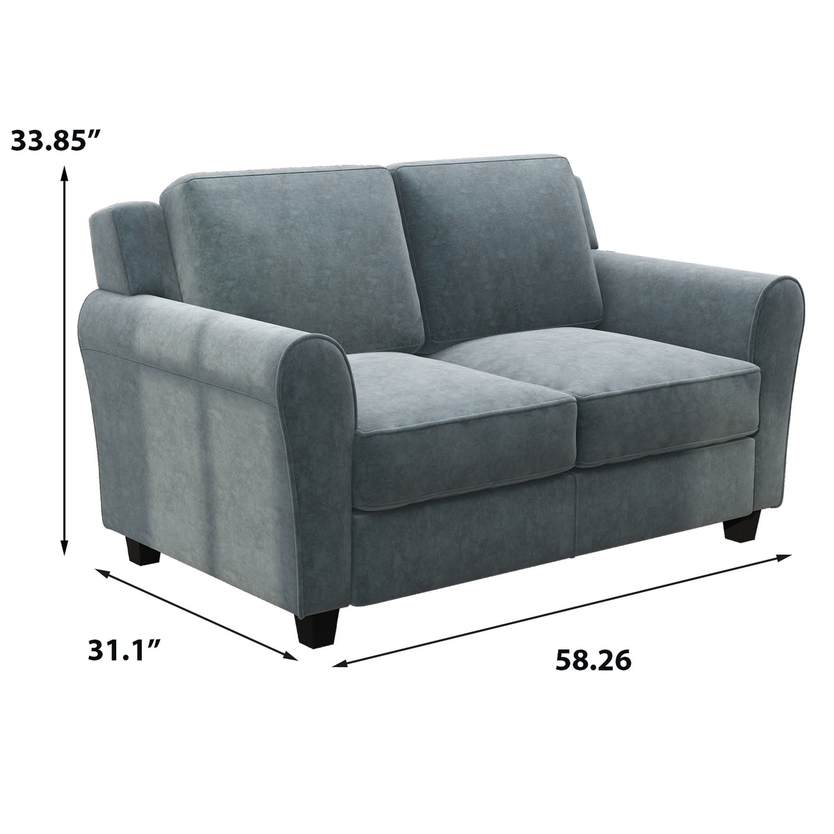 Grey Upholstered Loveseat Sofa with Solid Wood Frame Legs L517