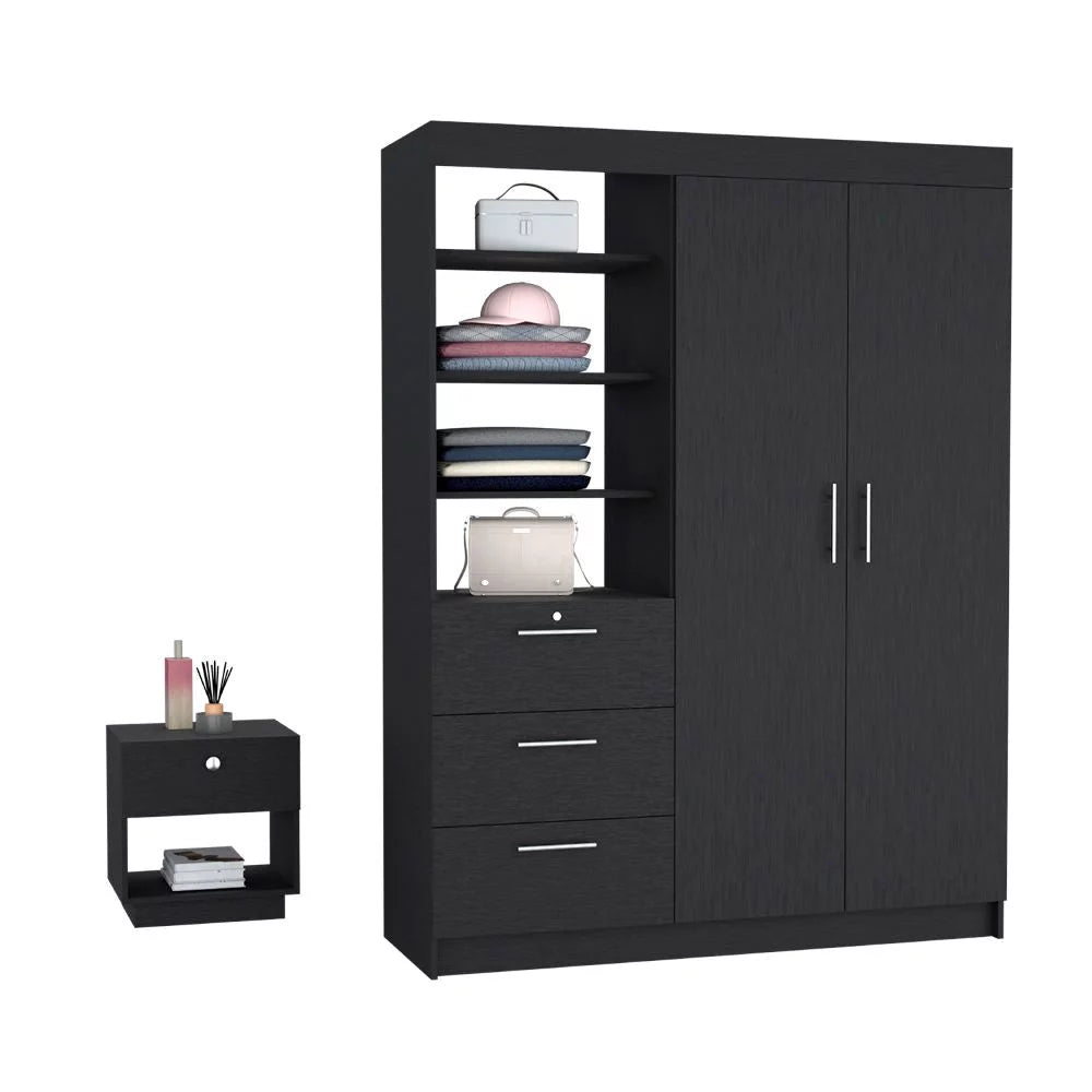 2 Piece Bedroom Set Armoire and Nightstand Black Wengue Finish T7245