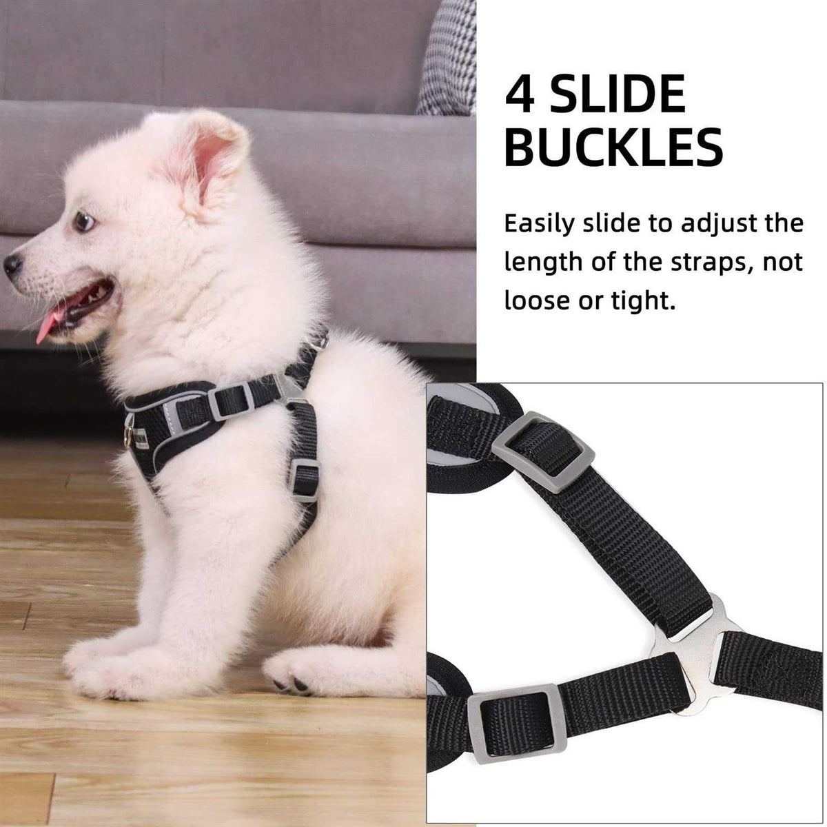 Adjustable Padded Reflective Dog Harness with 2 Leash Clips H795000