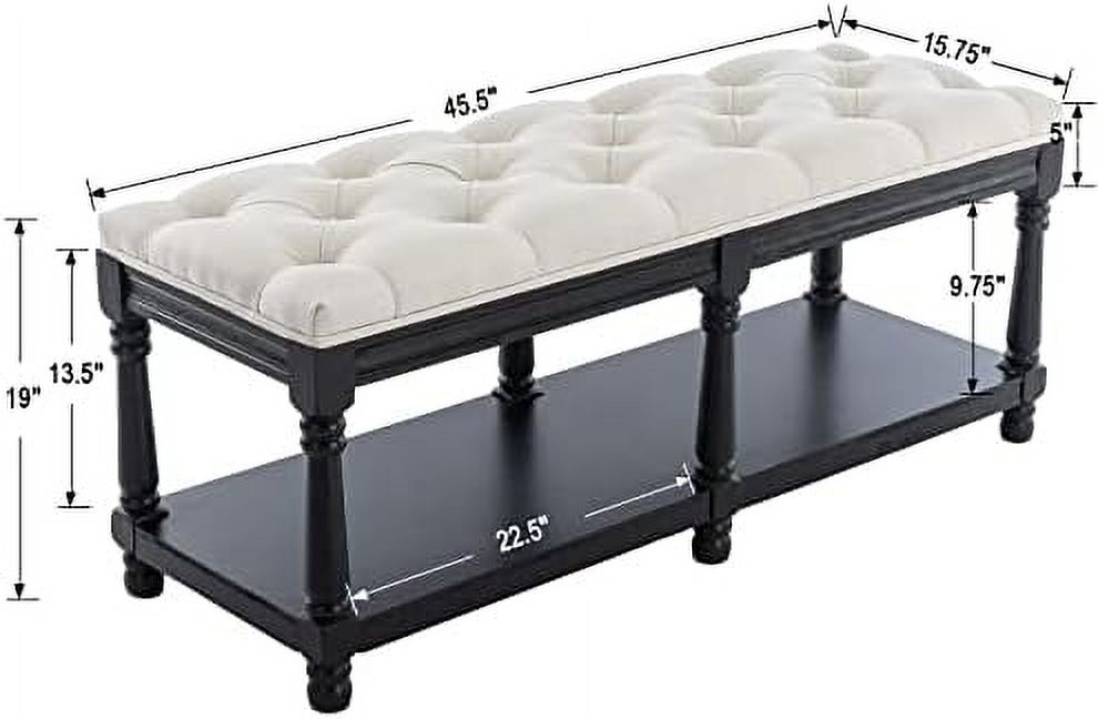 Grey Linen Tufted Bench with Shelf K677243