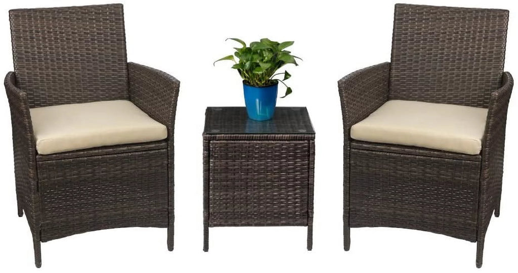 3 Pieces Beige Rattan Wicker Outdoor Furniture Set B2643