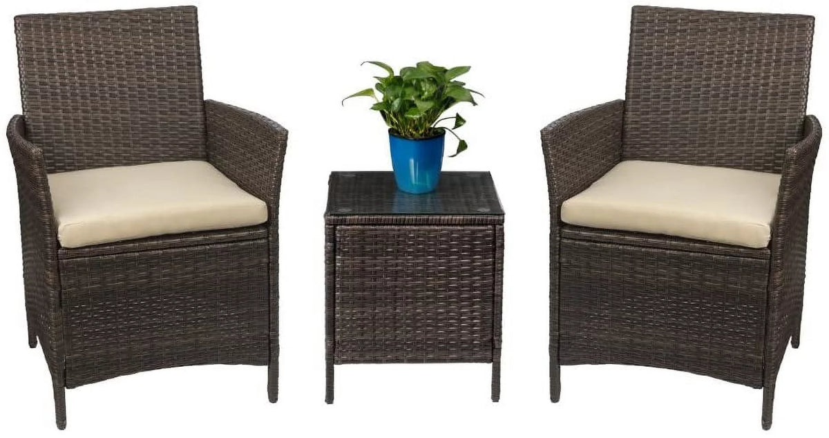 3 Pieces Beige Rattan Wicker Outdoor Furniture Set B2643