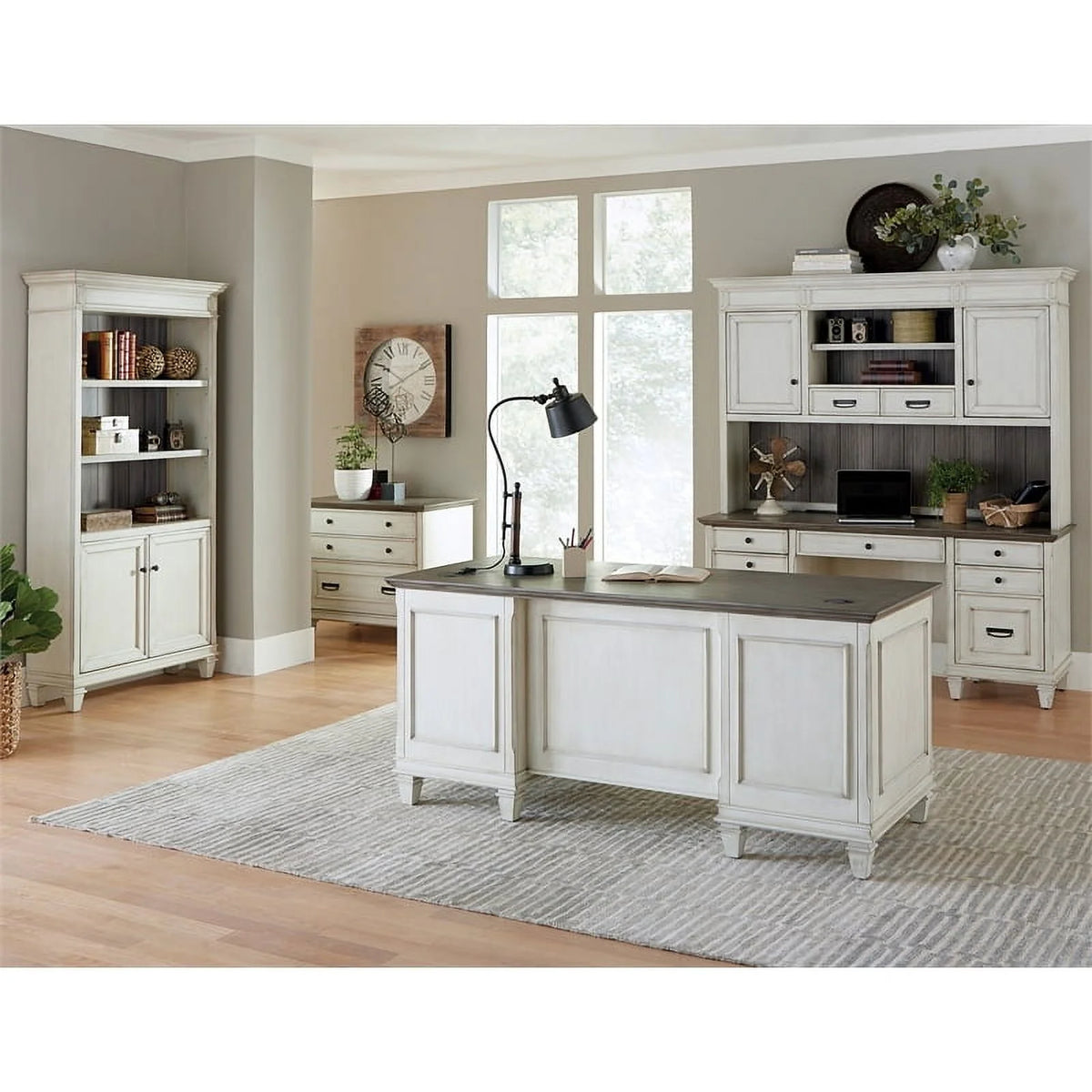 White Gray Wood Double Pedestal Desk R730