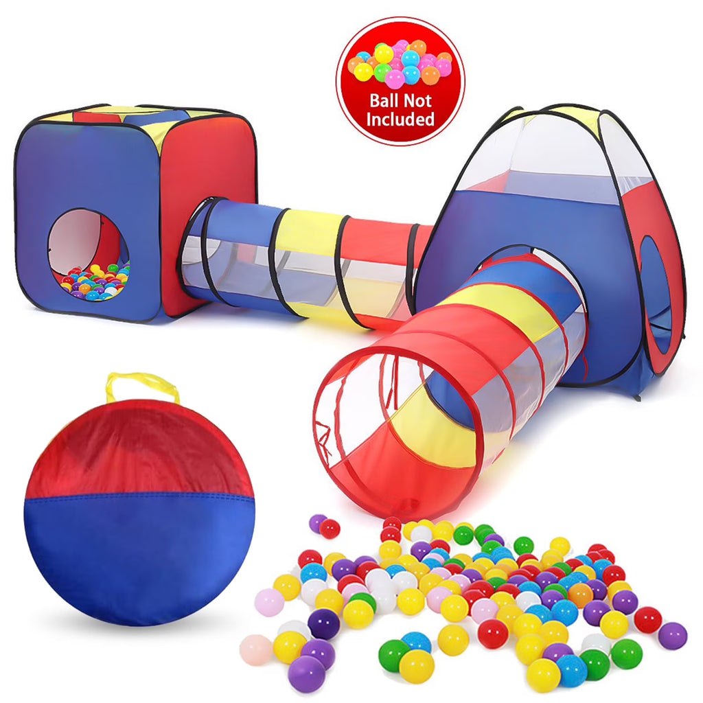 4 in 1 Kids Play Tent and Tunnels, Pop Up Ball Pit, 2 Tents + 2 Crawl Tunnels Playhouse Tent Set T212394