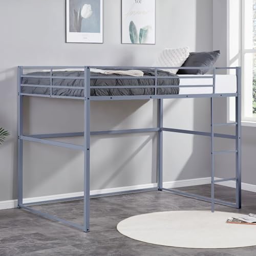 White Twin Metal Loft Bed with Safety Guard Rails R8422