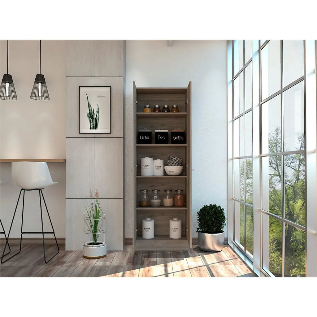 2 Piece Wood Two-Door Pantry Cabinet Set in Light Gray N717561