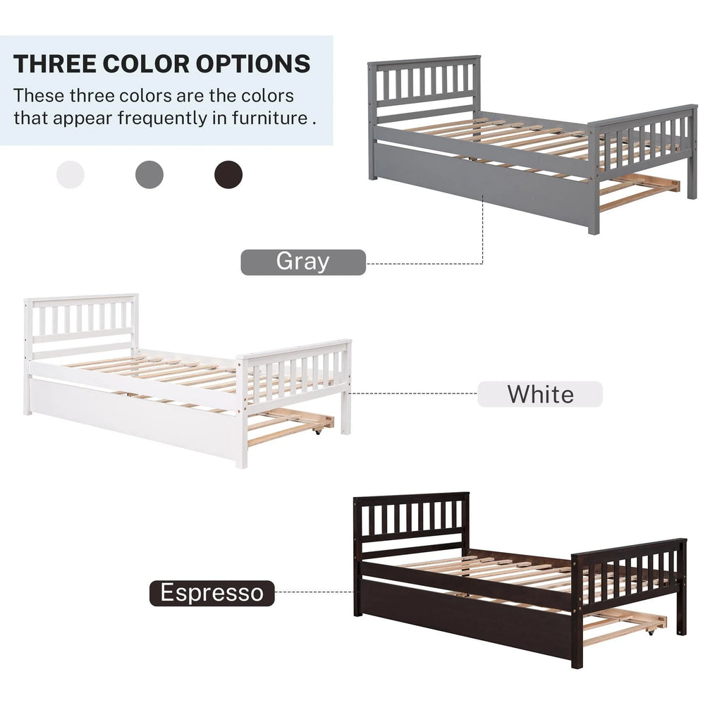 Gray Twin Size Wood Platform Bed with Trundle M991