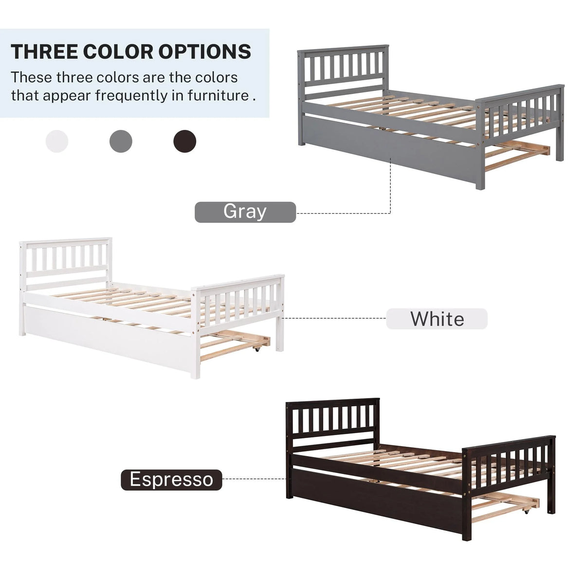 Gray Twin Size Wood Platform Bed with Trundle M991